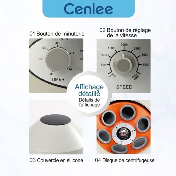 Cenlee Laboratoire Centrifugeuse Electrique 800-1 800D 6 Trous 10ml 4000 T/min 1790xg RCF ABS/Metal Usage Afrique Compacte