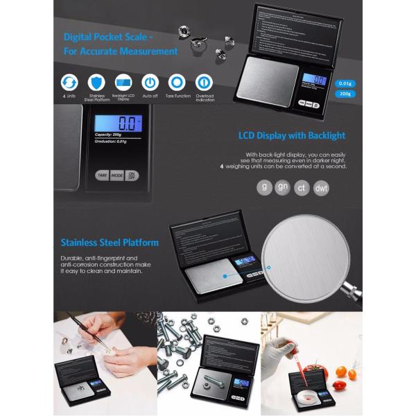 Balanza de bolsillo de acero inoxidable ABS de alta precisión 0.01g Precisión Mini Digital Jewelry Scale Tamaño de la balanza 7.6*12.8*2 cm