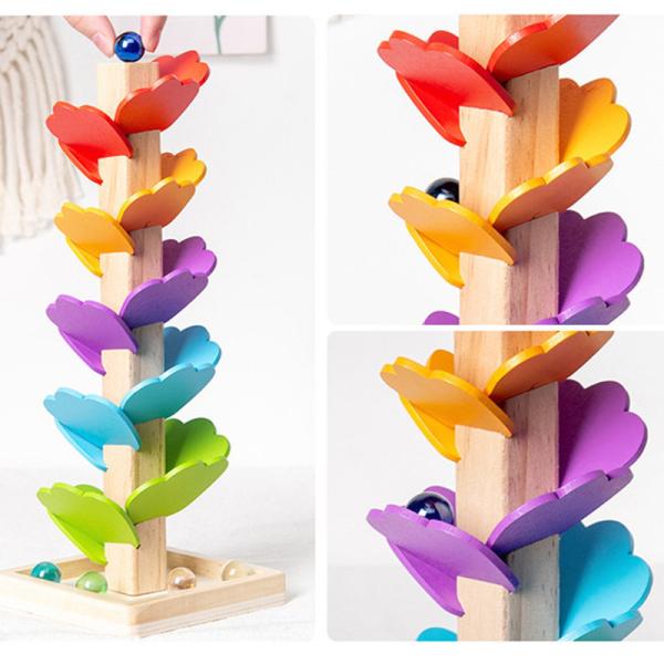 Montessori Baby Wooden Petal Tree Building Blocks Toy Children's Rainbow Ball Ball Run Track Educational Toy for Kids Gi