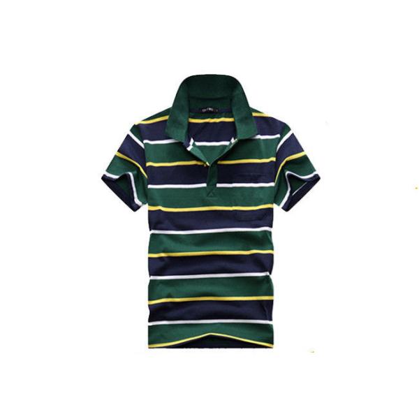 Fashionable Style Casual Work Uniforms , Classic Mens Polo Shirts With Yarn Dyed Stripe