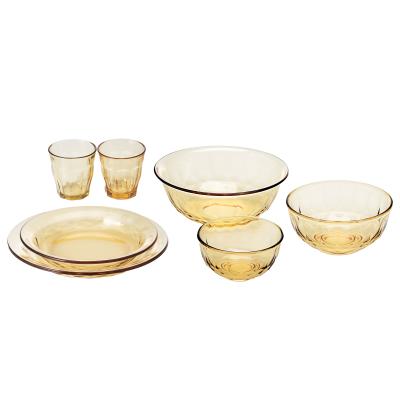 Amber Color Glass Tableware Set Food Glassware Elegant Design Ovens Safe