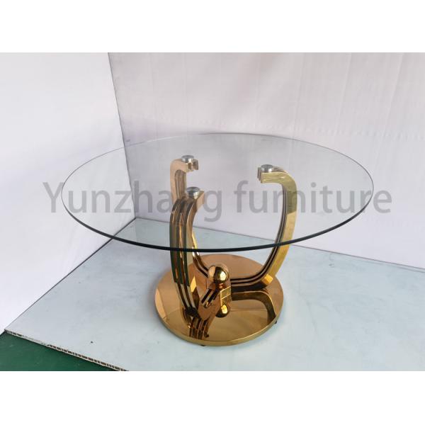 European style stainless steel 8 seater round tempered glass dining table for restaurant for dining design