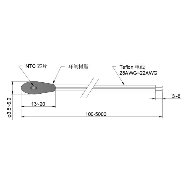 Sensor de temperatura exato de Ntc da cola Epoxy para dispositivos e carros