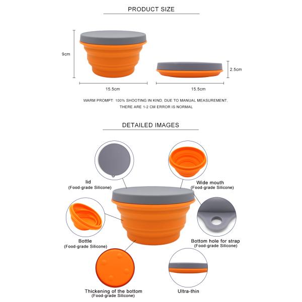 1000ml Food Storage Portable Collapsible Travel Foldable Silicone Bowl With Custom Logo