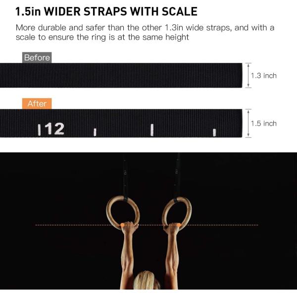 Wholesale Double Circle Wood Gymnastics Rings 1500lbs Adjustable Cam Buckle 14.76ft