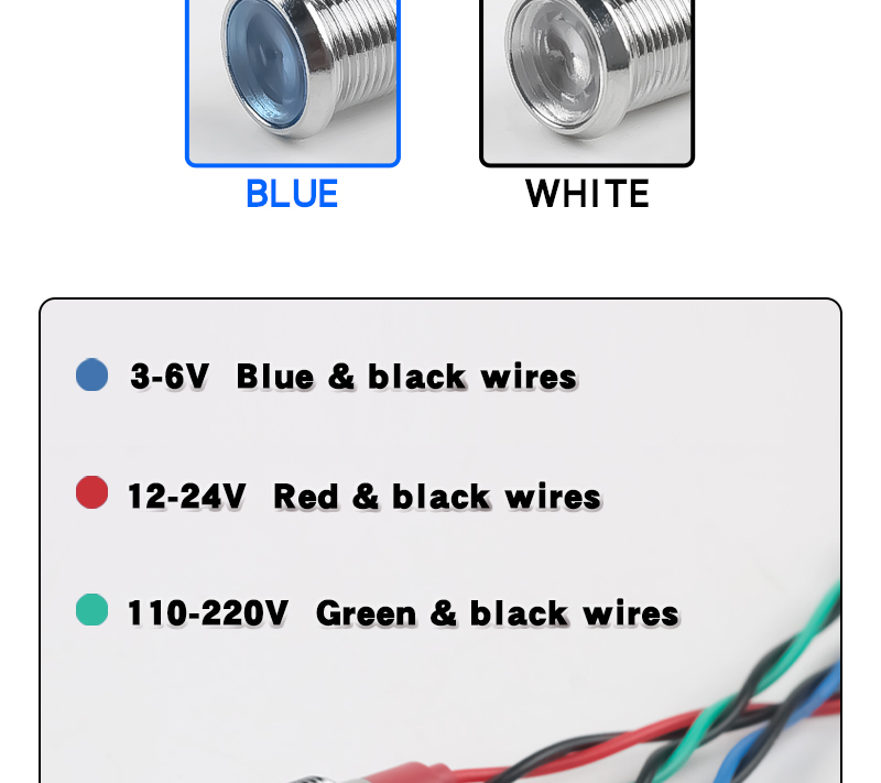 10MM Metal Indicator Light Waterproof High-Brightness LED With Wire Power Signal 6V 24V 220V Yellow Green Red Blue White