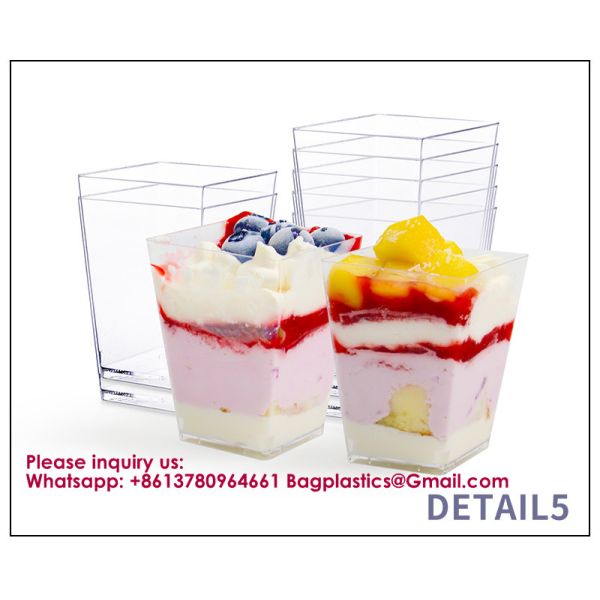 Plastic Dessert Cups Small Clear Square Parfait Cups with Spoons, Mini Plastic Tumbler Serving Cups for Tasting Party Appetizers Mousse Yogurt