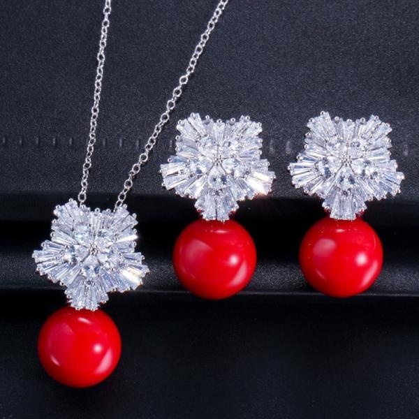 Women's Jewelry Set Wedding Party Water drop Red CZ Crystal Necklace Earrings Bracelet Ring High Quality Indian Gold Jew