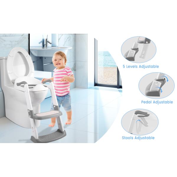 Grey + White 3 In 1 Potty Training Toilet Seat With Step Stool Ladder For 1-6 Year'S Old