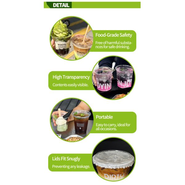 90mm 98mm Clear PET Single Wall Disposable Cups with Lids for cold drink