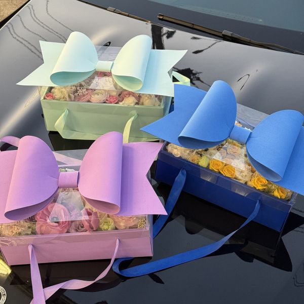 Transparent Floral Packaging for Bouquets Cakes Gifts Premium Ribbon Handles Modular Assembly Christmas Wedding Decorative Box