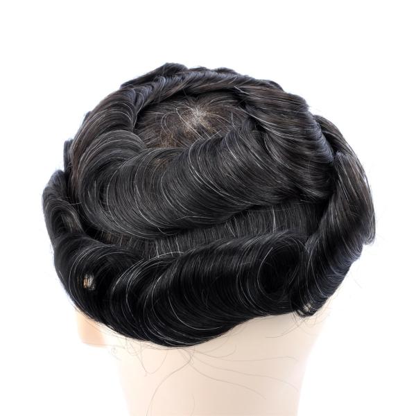 Unités de coiffure personnalisées naturelles noires Toupee de cheveux gris pour hommes