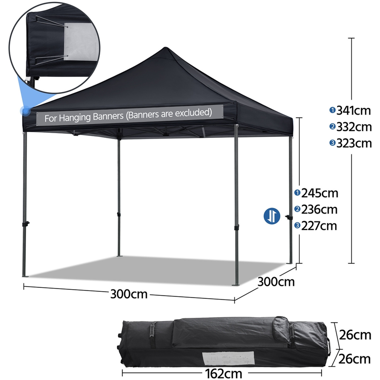 Outdoor Beach Sunshade Gazebo Tent D300 x W300 x H341cm Pop Up Canopy with Sand Bag