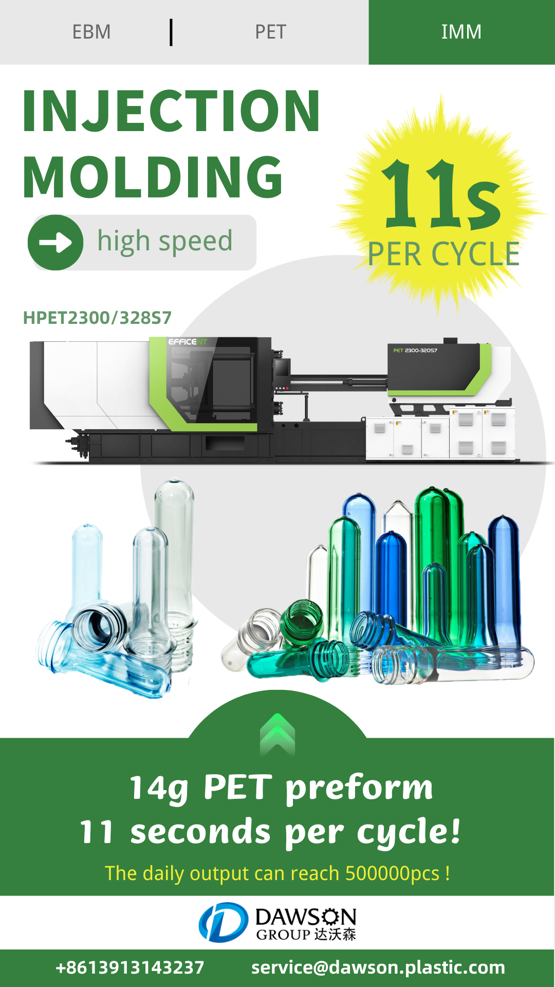 High Speed Hydraulic PET Preform Injection Molding Machine with Long Service Life