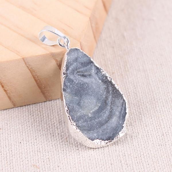 Art Collectible Agate Slice Pendant Silver/Gold Plated Edge Feng Shui Theme Unique Design Handcrafted