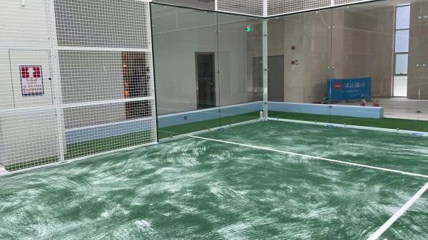 Padel Tennis Courts Designed With Synthetic Grass Surface And LED Lighting And Fence