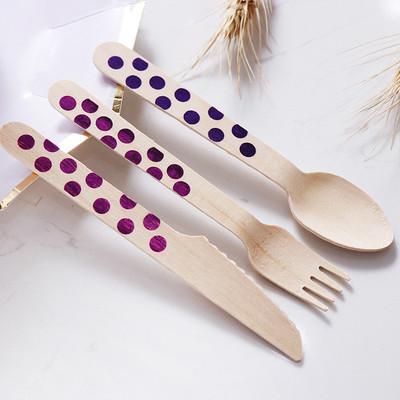Nature Birchwood Cutlery Set 160 mm Purple Wooden Utensils