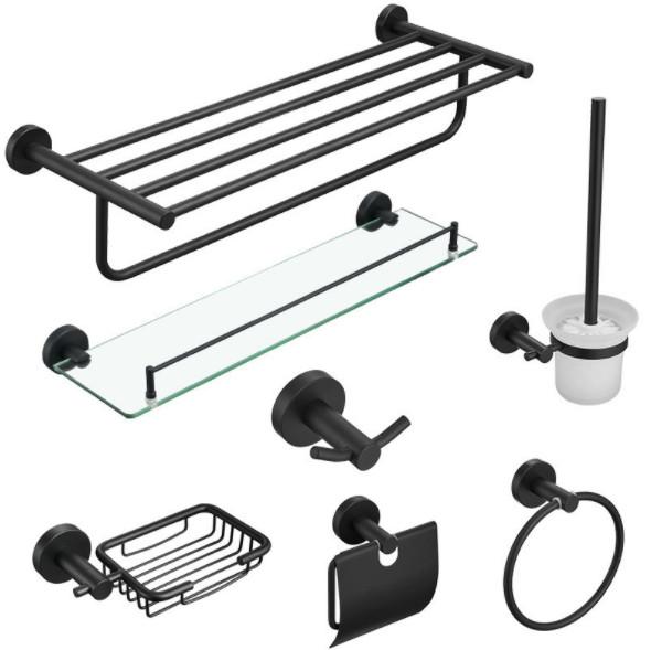 Modern Design Decor Stainless Steel Black Wall Mount Towel Rack Toilet Holder Bathroom Accessories Set Organizer