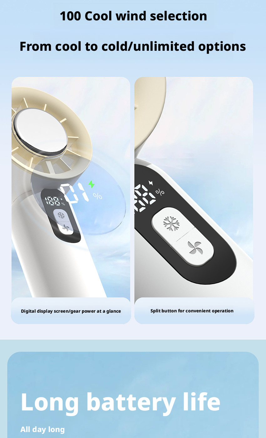 100 Speed High Speed Mini Portable Fan With 2000mAh Battery And Brushless Motor