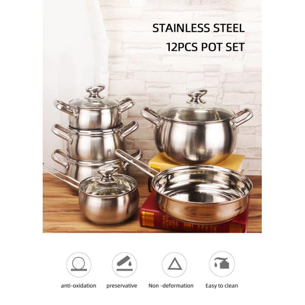 Custom Pots And Pans Pots Set Kitchen 12pcs Cooking Pots 3 Layer Bottom Ollas Stainless Steel Cookware Set
