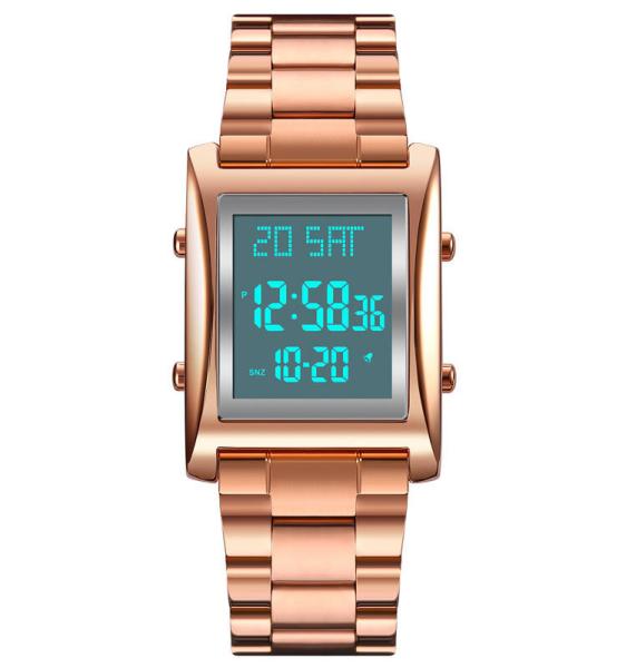 Qibla 1812 electronic waterproof stainless steel alloy business leisure Fashion Sports waterproof watch azan watch
