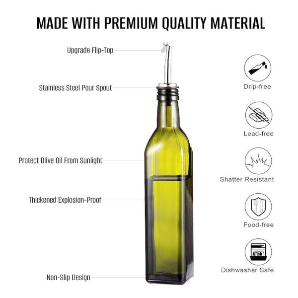 17 oz d'huile d'olive en verre et de vinaigre Cruet avec versants et entonnoir - Carafe d'huile d'olive Décanteur pour cuisine