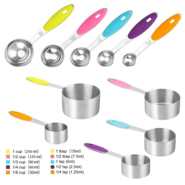 10pcs Stainless Steel Measuring Cups And Spoons Set For Cooking And Baking