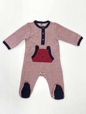 Yarn Dyed Baby  Romper Baby Footed Rompers Front Opening Footie Rib Collar