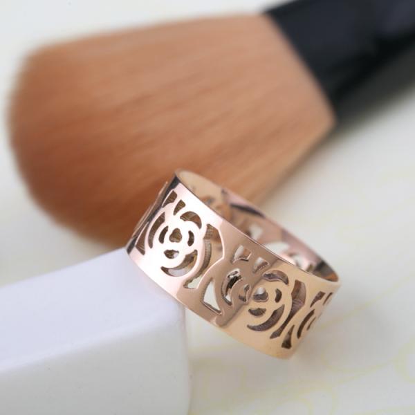 Women Fashion Stainless Steel Jewelry Ring , Hollow pattern Ring, Camellia shape gold Ring