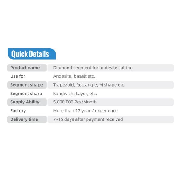 Long Lifespan Diamond Segments for 1000mm Lava Stone Cutting Tools in Sintered Design