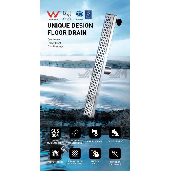 Linear 24 Inch Shower Drain , Square Floor Drain Brushed 304 Stainless Steel Material