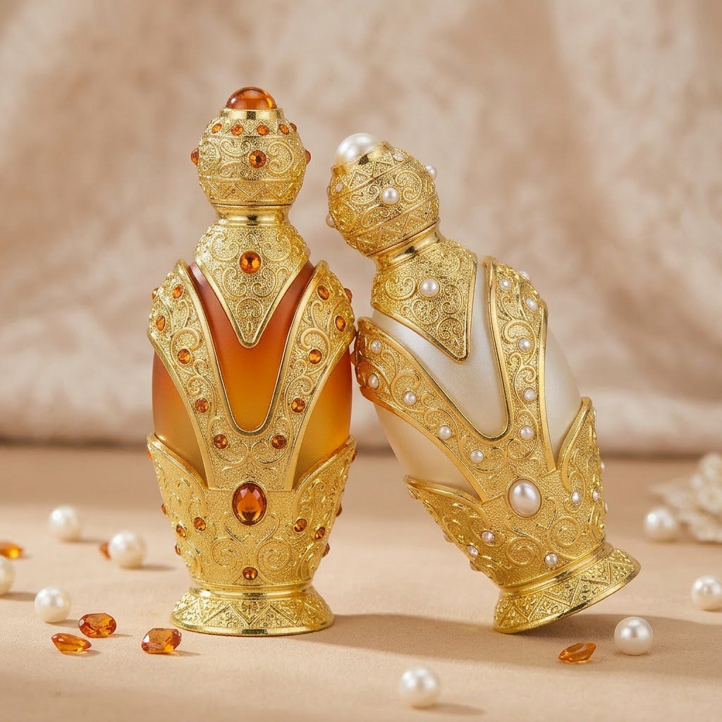 60ml Glass Perfume Bottles Vintage Arabic Rhinestone Crimp Empty Luxury