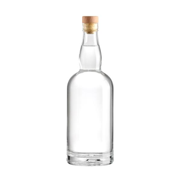 Garrafa de vidro de 750 ml de rum vodka com forma única e material de colarinho de plástico de alumínio PP