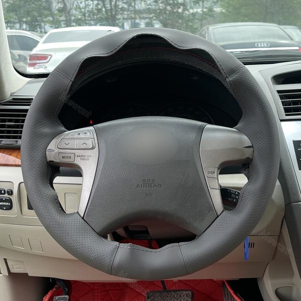 Hand Sewing PU Leather Grey DIY Steering Wheel Cover For Toyota Highlander Camry Isis Mark X Zio Premio Noah Previa 2006-2015