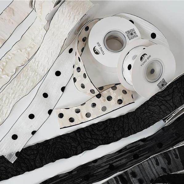 DIY Decorative Floral Packaging 14m Black and White Ribbon Qixi Bouquet with Ribbon Flower Shop