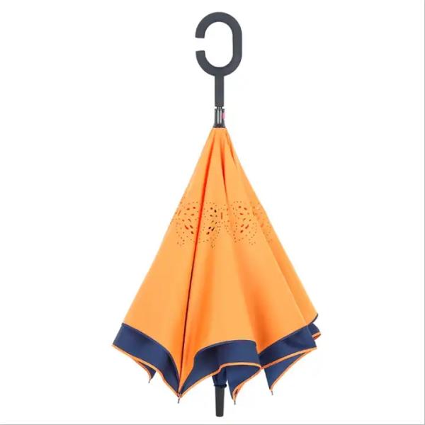 Custom Printed Windproof Inverted Reverse Umbrella with C Handle Advertising Umbrella