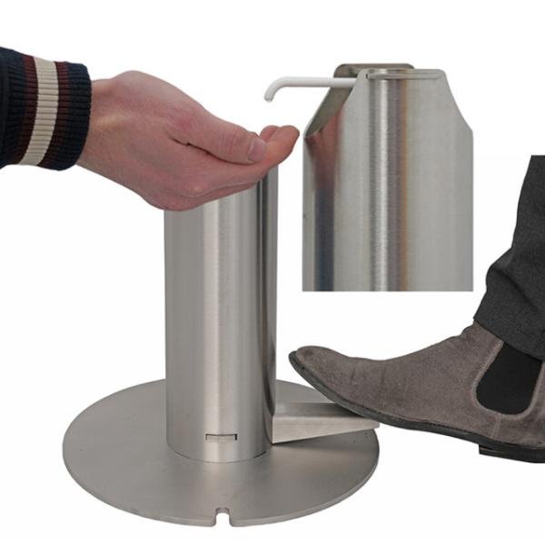 Stainless Steel Round Tube Foot Pedal Active Sanitiser Dispenser Stand Universal Sanitizer Pedal Operated Stand