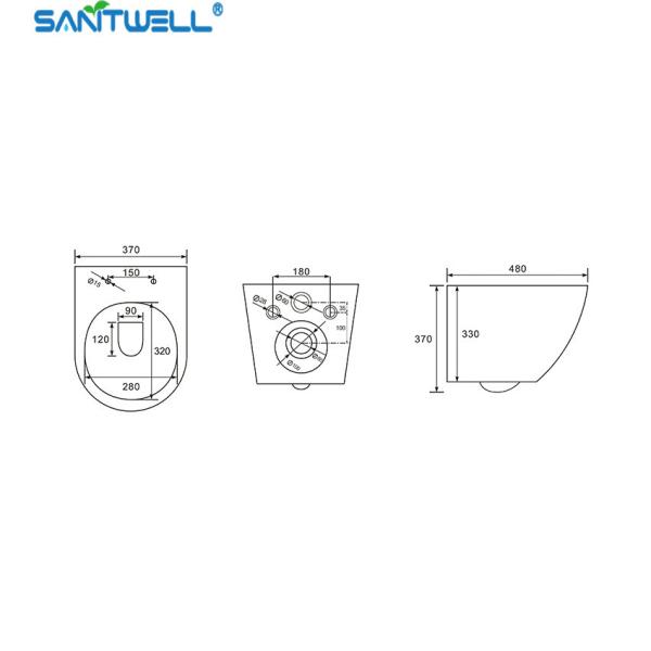 Chaozhou Fashion Models Sanitwell SWJ0325 Bathroom wc white toilet bowl rimless flush