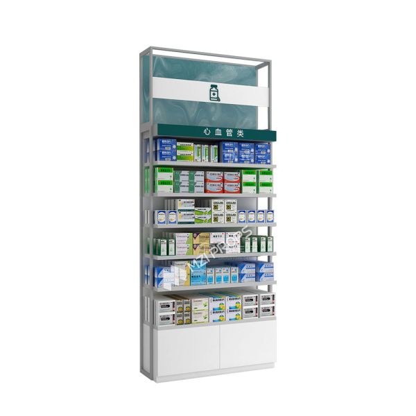 JYaS-YB-03 Iron&wooden Medical Store Display Cabinet , Health Care Store Furniture for Pharmacy Store Design