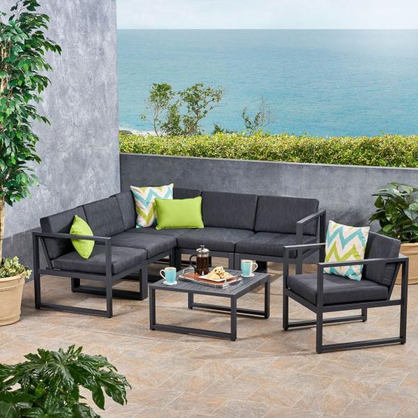 Black Rattan Couch Outdoor Restaurant L Shaped Outdoor Lounge