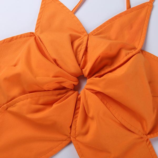 Flower Hollow Women Crop Top , Lace Up Halter Backless Crop Top