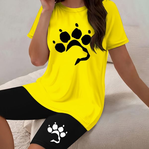 Pullover Closure Women Two Piece Outfits Yellow White Matching Set Outfits