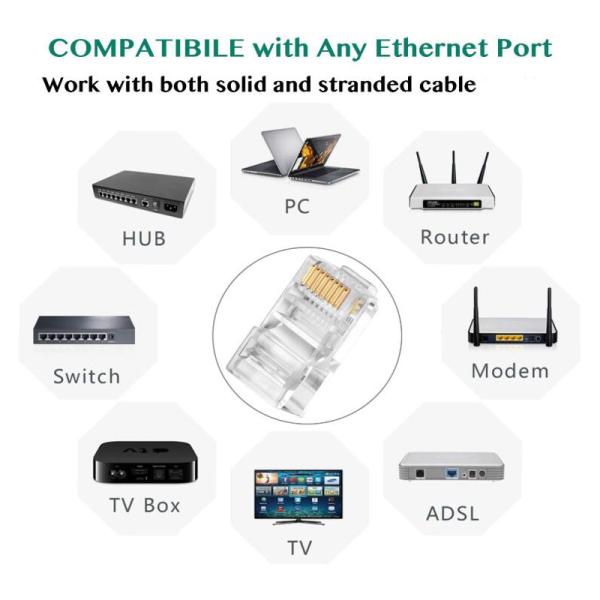Conectores modulares chapeados ouro da tomada RJ45 da rede Cat5 CAT5e