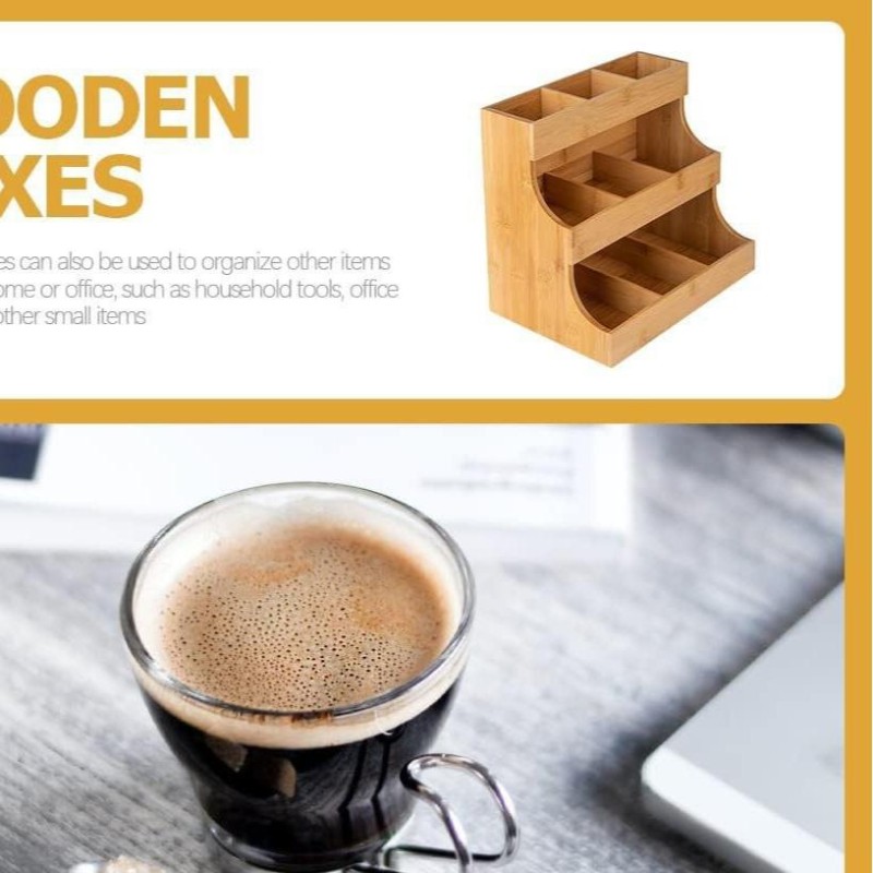 Hot Sale High Quality Bamboo Tea Bag Storage Box Wooden Office Organizer Shelf for Coffee Tea Pot