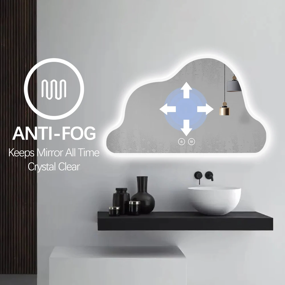 Beauty Barber Salon Mirror With Led Lights Asymmetric Mirror Touch Screen Irregular Bathroom Mirror