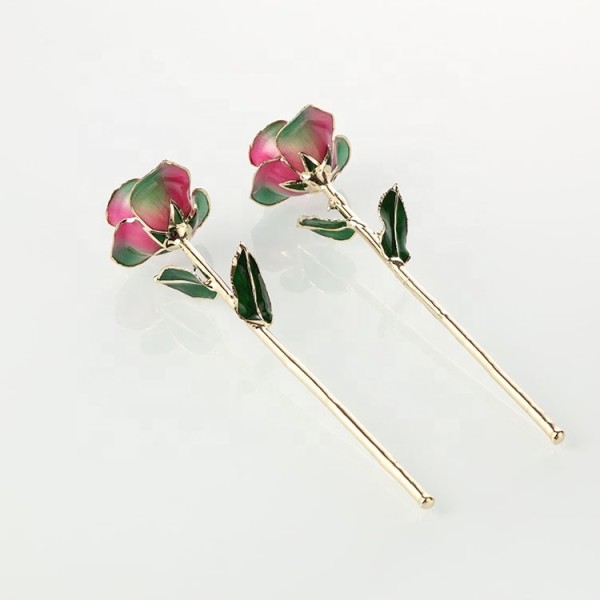 Long Stem Rose Dipped in 24k Gold  Gold Trimmed Rose with Gift Box and Clear Display Stand Best Gift for Christmas Gifts