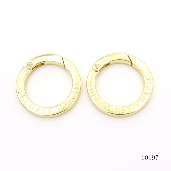 Custom Brand Logo Engraved Round Spring Clasp Metal Spring Ring Carabiner for Keychains/Handbags