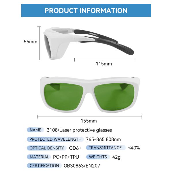 765-865nm 808nm OD6 Customize Laser Protection Lenses Protective Glass for Welding Cutting Engraving Laser Safety Glasses Goggle