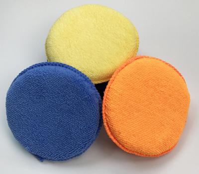 Aplicador ultra macio azul da cera do carro da almofada de limpeza de Microfiber do círculo da esponja