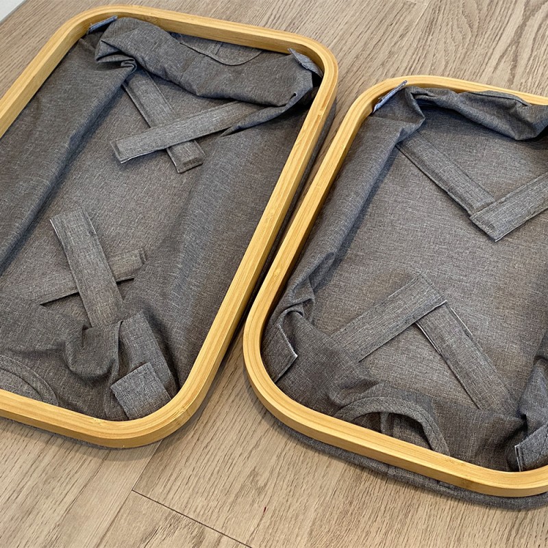 Custom Large Capacity Rectangle Bamboo Storage Basket Oxford Cloth Toy Organizer Box for Bathroom Wardrobe Dirty Clothes Storage